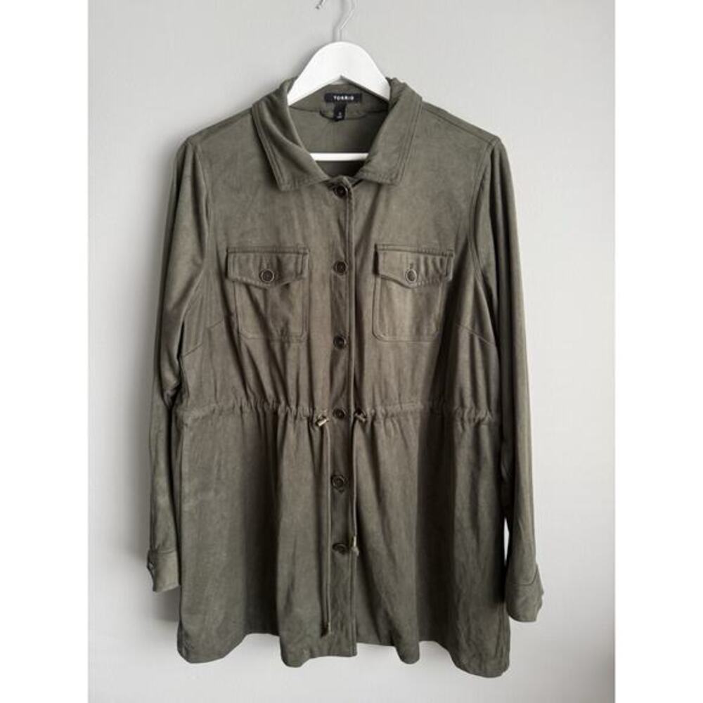 Torrid Olive Green Military Utility Jacket Shirt Size 0 Plus Size Button Front
